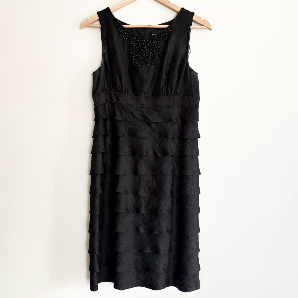 Vintage 90s y2k Adrianna Papell black tiered ruffle beaded vampy sheath dress